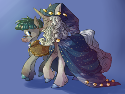 Size: 4032x3024 | Tagged: safe, artist:heyerika, imported from derpibooru, star swirl the bearded, stygian, pony, unicorn, alternate design, colored hooves, eyes closed, glasses, male, simple background, stallion, walking