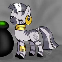 Size: 894x894 | Tagged: dead source, safe, artist:starriglo, imported from derpibooru, zecora, pony, zebra, abstract background, cauldron, cutie mark, eyes closed, female, inktober, inktober 2019, mare, solo
