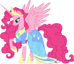 Size: 1000x854 | Tagged: safe, artist:bigmk, artist:kuma993, idw, imported from derpibooru, pinkie pie, alicorn, pony, spoiler:comic, spoiler:comic57, alicornified, clothes, dress, female, idw showified, mare, pinkiecorn, princess, princess of chaos, race swap, xk-class end-of-the-world scenario