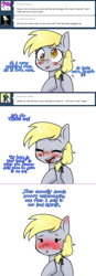 Size: 780x2254 | Tagged: safe, artist:jitterbugjive, imported from derpibooru, derpy hooves, doctor whooves, time turner, pegasus, pony, lovestruck derpy, alternate hairstyle, ask, blushing, blushing profusely, ear blush, female, implied doctor whooves, implied doctorderpy, implied shipping, implied straight, key, mare, solo, tumblr