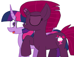 Size: 1385x1080 | Tagged: safe, artist:徐詩珮, imported from derpibooru, fizzlepop berrytwist, tempest shadow, twilight sparkle, alicorn, pony, unicorn, broken horn, female, horn, kissing, lesbian, mare, shipping, simple background, tempestlight, transparent background, twilight sparkle (alicorn)