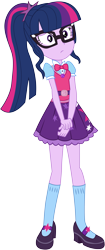 Size: 2308x5492 | Tagged: safe, artist:marcorois, artist:marcorulezzz, imported from derpibooru, sci-twi, twilight sparkle, equestria girls, spoiler:eqg specials, clothes, cute, female, geode of telekinesis, glasses, magical geodes, mary janes, miniskirt, moe, ponytail, sci-twi outfits, shoes, simple background, skirt, socks, solo, transparent background, twiabetes, vector