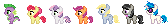 Size: 168x24 | Tagged: safe, artist:nazgar, imported from derpibooru, apple bloom, derpy hooves, dj pon-3, octavia melody, scootaloo, spike, sweetie belle, vinyl scratch, pixel art