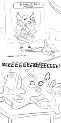 Size: 1080x2160 | Tagged: safe, artist:tjpones, imported from derpibooru, princess luna, alicorn, elf, night elf, pony, tauren, gamer luna, black and white, comic, computer, glowing horn, grayscale, horn, magic, monochrome, reeee, reeeeeeeeeeeeeeeeeeee, telekinesis, warcraft, weapon, world of warcraft, x eyes