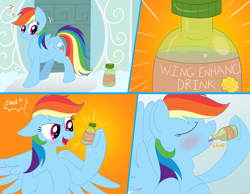 Size: 2160x1680 | Tagged: safe, artist:necrofeline, imported from derpibooru, rainbow dash, pegasus, pony, series:faulty supplement, comic, dialogue, drink, drinking, female, mare, potion, sequence, solo, this will end in weight gain