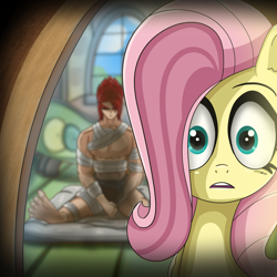 Size: 6000x6000 | Tagged: safe, artist:crimsonsky, artist:undisputed, imported from derpibooru, fluttershy, oc, oc:crimson sky, human, pony, feet, female, futon, male, male feet, mare, perspective, surprised