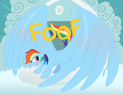 Size: 2160x1680 | Tagged: safe, artist:necrofeline, imported from derpibooru, rainbow dash, pegasus, pony, series:faulty supplement, comic, dialogue, female, growth, impossibly large wings, large wings, mare, oversized wings, sequence, solo, wings