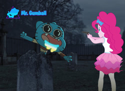 Size: 2050x1496 | Tagged: safe, artist:limedazzle, edit, editor:mr. gumball, imported from derpibooru, pinkie pie, equestria girls, crossover, gumball watterson, gun, the amazing world of gumball, weapon