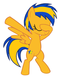 Size: 809x988 | Tagged: safe, artist:mlpfan3991, artist:wissle, imported from derpibooru, oc, oc only, oc:flare spark, pegasus, pony, bipedal, dab, eyes closed, pegasus oc, solo