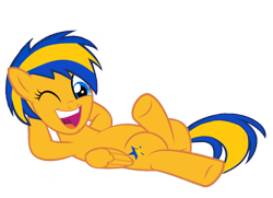 Size: 1050x761 | Tagged: safe, artist:mlpfan3991, artist:wissle, imported from derpibooru, oc, oc only, oc:flare spark, pegasus, pony, draw me like one of your french girls, laid back, one eye closed, pegasus oc, simple background, solo, transparent background, wink