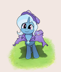 Size: 1418x1675 | Tagged: safe, alternate version, artist:whiskeypanda, imported from derpibooru, trixie, pony, unicorn, cape, clothes, cute, diatrixes, female, hat, looking up, mare, smiling, solo, trixie's cape, trixie's hat