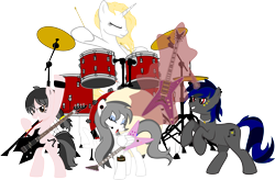 Size: 4000x2625 | Tagged: safe, artist:bigmk, artist:kuma993, imported from derpibooru, oc, pony, drums, electric guitar, guitar, musical instrument, simple background, transparent background, wing hands, wings