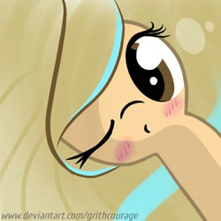 Size: 894x894 | Tagged: safe, artist:grithcourage, imported from derpibooru, oc, oc only, oc:grith courage, earth pony, pony, blushing, cute, eyes closed, looking at you, title