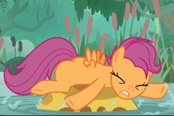Size: 1033x689 | Tagged: safe, imported from derpibooru, screencap, scootaloo, bufogren, pegasus, pony, growing up is hard to do, cropped, eyes closed, female, older, older scootaloo, solo, tripping