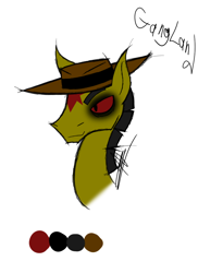 Size: 800x1100 | Tagged: safe, artist:didun850, imported from derpibooru, oc, oc only, oc:gangland, earth pony, pony, bust, hat, male, reference sheet, signature, solo, stallion