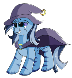 Size: 863x926 | Tagged: safe, artist:rainbowtashie, imported from derpibooru, trixie, zecora, oc, hybrid, pony, unicorn, zebra, zebracorn, cape, clothes, commissioner:bigonionbean, female, fusion, hat, mare