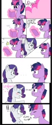 Size: 835x1996 | Tagged: safe, artist:yoshiniyuriyaya, imported from derpibooru, rarity, twilight sparkle, alicorn, pony, blushing, book, comic, dialogue, dusk shine, female, female to male, half r63 shipping, magic, magic aura, male, poof, rarilight, rarishine, rule 63, senpai, shipping, straight, transformation, transgender transformation, twilight sparkle (alicorn)