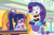 Size: 1546x1024 | Tagged: safe, imported from derpibooru, screencap, rarity, sci-twi, twilight sparkle, equestria girls, equestria girls series, holidays unwrapped, spoiler:eqg series (season 2), ^^, book, bracelet, canterlot mall, clothes, cropped, cute, dashing through the mall, duo, duo female, eyes closed, eyeshadow, female, geode of shielding, geode of telekinesis, gift giving, glasses, happy, high heels, jewelry, magical geodes, makeup, open mouth, pencil skirt, ponytail, raribetes, rarity peplum dress, shoes, skirt, sleeveless, smiling, twiabetes