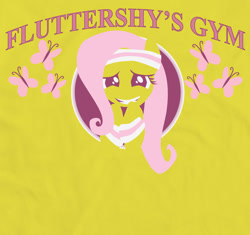 Size: 1113x1045 | Tagged: safe, artist:samoht-lion, imported from derpibooru, fluttershy, butterfly, pegasus, pony, bust, female, grin, headband, mare, smiling, t shirt design, text