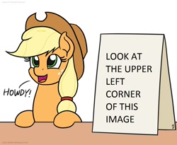 Size: 1100x900 | Tagged: safe, artist:mkogwheel edits, edit, imported from derpibooru, applejack, earth pony, pony, applejack's sign, dialogue, female, mare, meme, solo, text, the game, when you see it