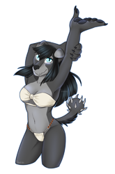 Size: 1119x1695 | Tagged: safe, artist:blackblood-queen, imported from derpibooru, oc, oc only, oc:morgan graywacke, anthro, diamond dog, digitigrade anthro, anthro oc, arm behind head, armpits, bikini, breasts, clothes, commission, diamond dog oc, female, female diamond dog, signature, simple background, solo, swimsuit, transparent background