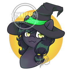 Size: 950x950 | Tagged: safe, artist:helithusvy, artist:thanhvy15599, imported from derpibooru, oc, oc only, oc:mir, pegasus, pony, bust, commission, female, hat, pegasus oc, portrait, witch, witch hat, ych example, ych result, your character here