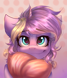 Size: 1027x1200 | Tagged: safe, artist:falafeljake, imported from derpibooru, oc, oc only, oc:lilac clime, pony, unicorn, bust, pillow, solo