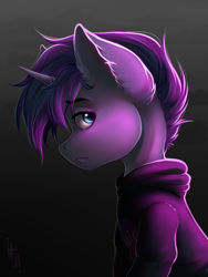 Size: 1200x1600 | Tagged: safe, artist:falafeljake, imported from derpibooru, oc, oc only, oc:tesseract, pony, unicorn, clothes, hoodie, solo, ych result
