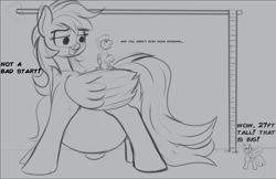 Size: 1235x802 | Tagged: safe, artist:cosmonaut, imported from derpibooru, rumble, scootaloo, twilight sparkle, alicorn, pegasus, pony, female, growth, huge belly, hyper, hyper pregnancy, macro, male, mare, monochrome, older, outie belly button, pregnant, pregnant scootaloo, rumbloo, shipping, straight, twilight sparkle (alicorn)