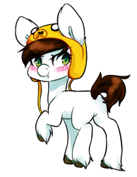 Size: 507x654 | Tagged: safe, artist:pomrawr, imported from derpibooru, oc, oc only, pony, adventure time, annoyed, blushing, hat, looking back, raised hoof, simple background, solo, transparent background, unshorn fetlocks