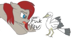 Size: 728x419 | Tagged: safe, anonymous artist, imported from derpibooru, oc, oc only, oc:ponepony, bird, seagull, speech, vulgar