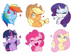 Size: 4096x3165 | Tagged: safe, artist:technicalogical, imported from derpibooru, applejack, fluttershy, pinkie pie, rainbow dash, rarity, twilight sparkle, alicorn, earth pony, pegasus, pony, unicorn, bust, chest fluff, colored pupils, cute, cutie mark, dashabetes, diapinkes, ear fluff, eyes closed, female, high res, jackabetes, mane six, mare, one eye closed, open mouth, portrait, raribetes, shyabetes, simple background, smiling, twiabetes, twilight sparkle (alicorn), white background, wink