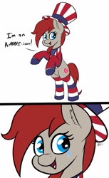 Size: 626x1024 | Tagged: safe, artist:seafooddinner, imported from derpibooru, oc, oc only, oc:ponepony, earth pony, pony, clothes, comic, crying, earth pony oc, female, mare, pun, rearing, simple background, smiling, socks, solo, speech, striped socks, white background