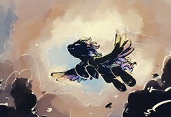 Size: 878x600 | Tagged: safe, artist:clovercoin, imported from derpibooru, pegasus, pony, cloud