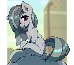 Size: 3200x2800 | Tagged: safe, artist:rockset, imported from derpibooru, marble pie, earth pony, pony, cute, female, holder's boulder, looking at you, marblebetes, mare, sitting, smiling, solo, underhoof