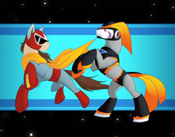 Size: 1000x783 | Tagged: safe, artist:peachiekeenie, imported from derpibooru, pony, bass (megaman), mega man (series), megaman, ponified, proto man