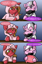 Size: 1280x1940 | Tagged: safe, artist:tailzkip, imported from derpibooru, oc, oc:ace, oc:pun, pony, ask pun, ask, clothes, costume, fourth wall, kigurumi, pride, pun