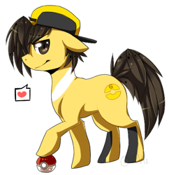 Size: 514x531 | Tagged: safe, artist:inkheartpaw, imported from derpibooru, earth pony, pony, ethan (pokemon), gold (pokemon), hat, male, poké ball, pokéball, pokémon, ponified, simple background, white background