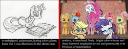 Size: 1191x460 | Tagged: safe, edit, edited screencap, imported from derpibooru, screencap, applejack, pinkie pie, rarity, twilight sparkle, alicorn, earth pony, pegasus, pony, unicorn, my little pony: pony life, book, drama bait, female, g4, g4.5, looking at you, mare, twilight sparkle (alicorn), unicorn twilight