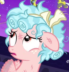 Size: 875x912 | Tagged: safe, imported from derpibooru, screencap, cozy glow, pony, school raze, cozybuse, cropped, foal, guard, messy hair, messy mane, solo focus