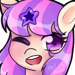 Size: 360x360 | Tagged: safe, artist:helithusvy, artist:thanhvy15599, imported from derpibooru, oc, oc only, pony, avatar, bust, character, cute, one eye closed, open mouth, requested art, wink