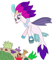 Size: 2396x2693 | Tagged: safe, artist:supahdonarudo, imported from derpibooru, queen novo, crab, seapony (g4), starfish, series:novoember, my little pony: the movie, bubble, bucket, coral, coral reef, garden, holding, sea anemone, seaweed, simple background, transparent background