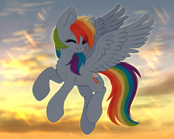 Size: 2925x2340 | Tagged: safe, artist:avrameow, imported from derpibooru, rainbow dash, pegasus, pony, chest fluff, cute, cutie mark, dashabetes, female, flying, heart eyes, mare, one eye closed, smiling, solo, wingding eyes, wink