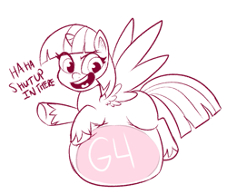 Size: 945x808 | Tagged: safe, artist:lulubell, imported from derpibooru, twilight sparkle, alicorn, pony, my little pony: pony life, abdominal bulge, belly, dialogue, female, g4.5, mare, monochrome, sketch, solo, twilight sparkle (alicorn), twipred, vore