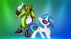 Size: 4000x2226 | Tagged: safe, artist:brandonale, imported from derpibooru, dj pon-3, vinyl scratch, crossover, sonic the hedgehog (series), vector the crocodile