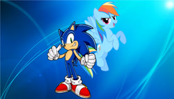 Size: 3496x2000 | Tagged: safe, artist:brandonale, imported from derpibooru, rainbow dash, hedgehog, pony, copy and paste, crossover, flying, sonic the hedgehog, sonic the hedgehog (series)