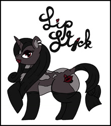Size: 1128x1280 | Tagged: safe, imported from derpibooru, oc, oc:lip stick, unicorn, choker, clothes, colored, cutie mark, dock, ear piercing, eyelashes, flat colors, girly stallion, heart butt, hip, leg warmers, leopard print, lighter underbelly, lips, lipstick, long mane, long socks, looking at you, makeup, male, original character do not steal, piercing, red eyes, side view, stockings, the ass was fat, thigh highs, trap, underbelly