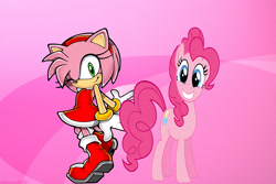 Size: 3456x2304 | Tagged: safe, artist:brandonale, imported from derpibooru, pinkie pie, amy rose, crossover, sonic the hedgehog (series)