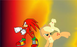 Size: 2992x1804 | Tagged: safe, artist:brandonale, imported from derpibooru, applejack, crossover, knuckles the echidna, sonic the hedgehog (series)