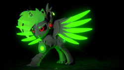 Size: 3840x2160 | Tagged: safe, artist:phoenixtm, imported from derpibooru, oc, oc:phoenix timberdash, cyborg, dracony, dragon, hybrid, original species, pony, 3d, angry, battle stance, dracony alicorn, energy weapon, ethereal mane, spread wings, timber dracony, unity (game engine), weapon, wings